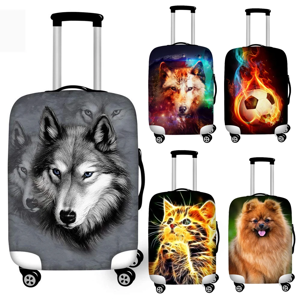 Twoheartsgırl Streç 3d Hayvan Kurt Kedi Baskı Seyahat Bagaj Elastik Bavul Koruyucu Gövde Durumda Kapakları Kapakları Çıkarılabilir