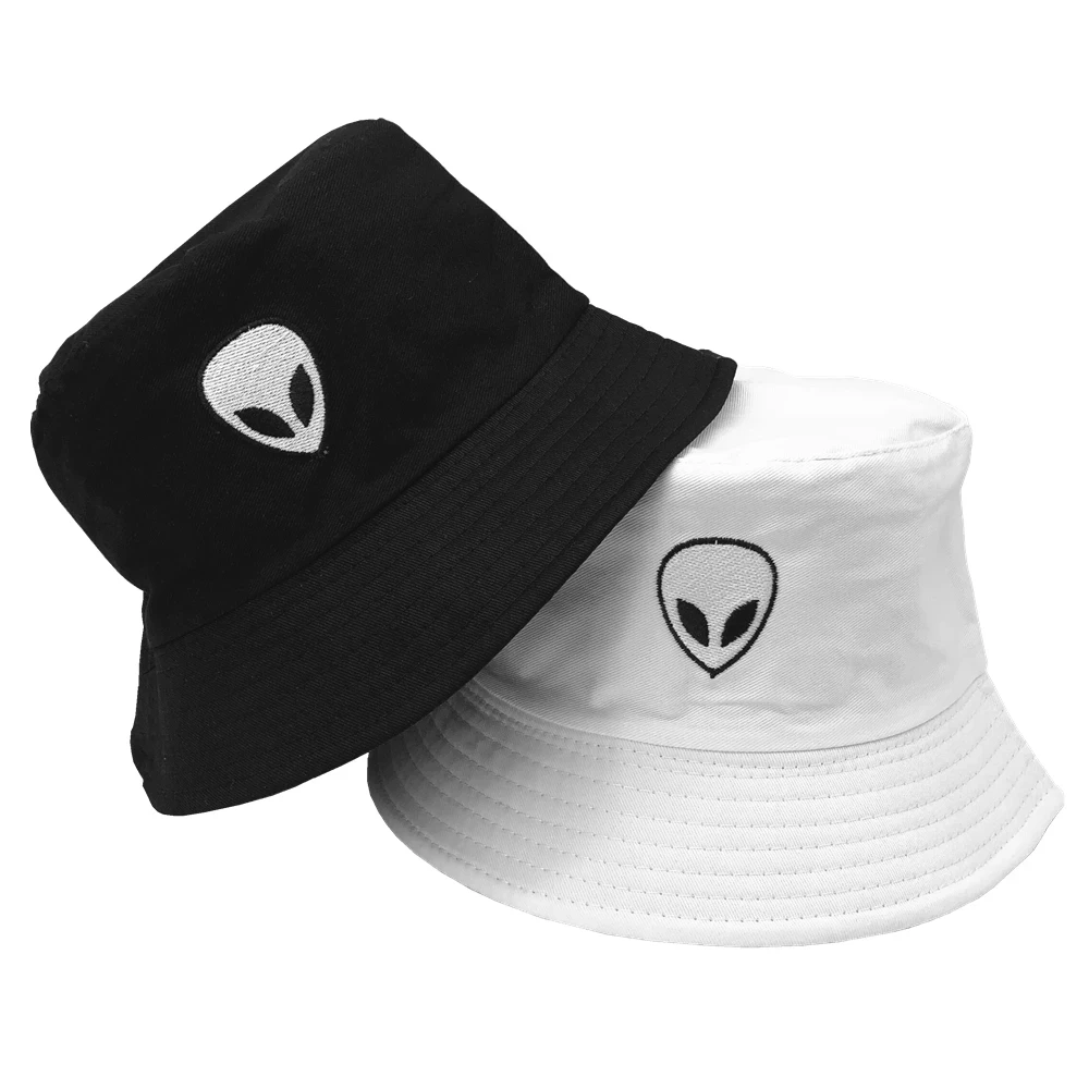 Unisex İşlemeli Alien Kova Şapka Erkekler Kadınlar için Yaz Pamuk Katlanabilir Plaj güneş şapkası Balıkçı Şapka Açık Gorro Hip Hop Şapka
