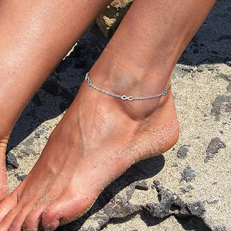 USTAR Infinity Halhal Kadınlar için Paslanmaz çelik Ayak Aksesuarları Yaz Plaj Yalınayak Sandalet Bilezik ayak bileği bacak Ayak Bileği Kadın