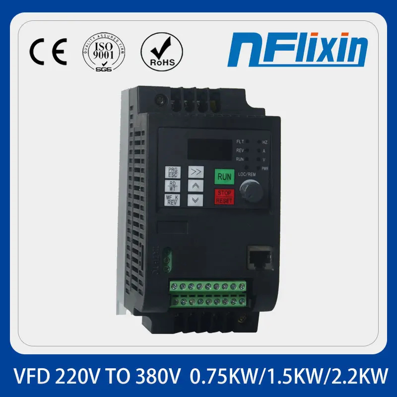 VFD 2200 W Frekans dönüştürücü tek fazlı 220 V Giriş ve Üç 380 V faz çıkışı 2200 W 5A NFlıxın 9100-1T3-00220G