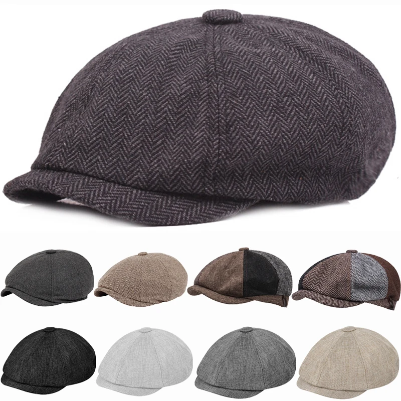 Vintage Balıksırtı Newsboy Kap Erkekler Ekleme Newsboy Şapka Bere Gatsby Şapka Sokak Kapaklar Doruğa Sonbahar Kış Sekizgen Ağız Kapaklar