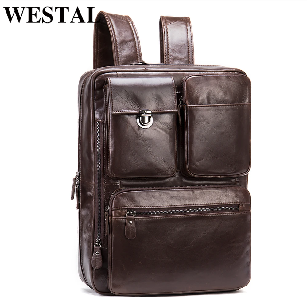 WESTAL Moda erkek Sırt Çantası Hakiki Deri Okul Sırt Çantaları Genç seyahat sırt çantaları Anti Hırsızlık laptop çantası 432