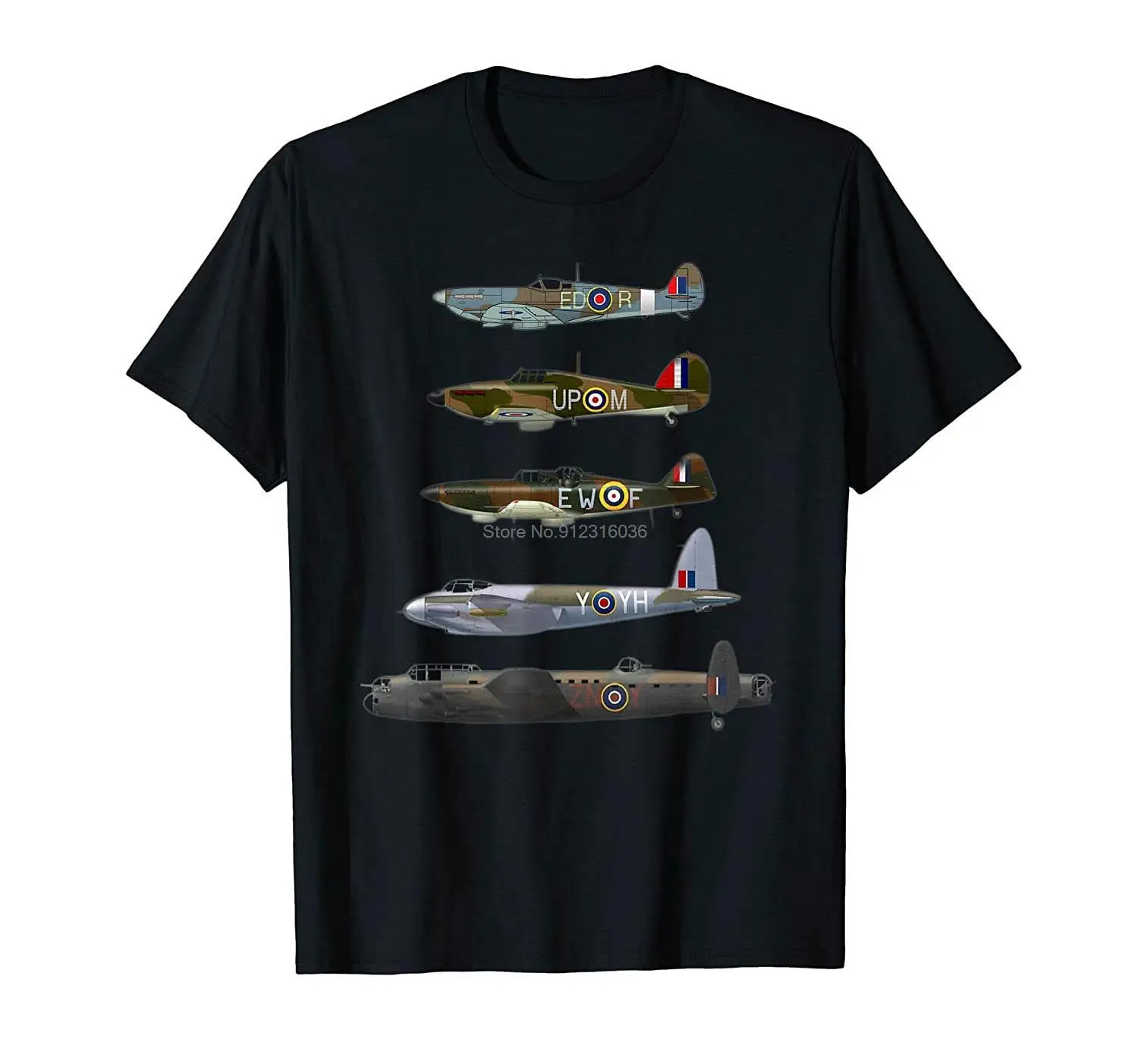 WW2 İngiliz Savaş Uçakları Warbirds Lancaster Uçak Spotting T-Shirt Erkekler Pamuk Tişört Hip Hop Tees Tops Harajuku Streetwear