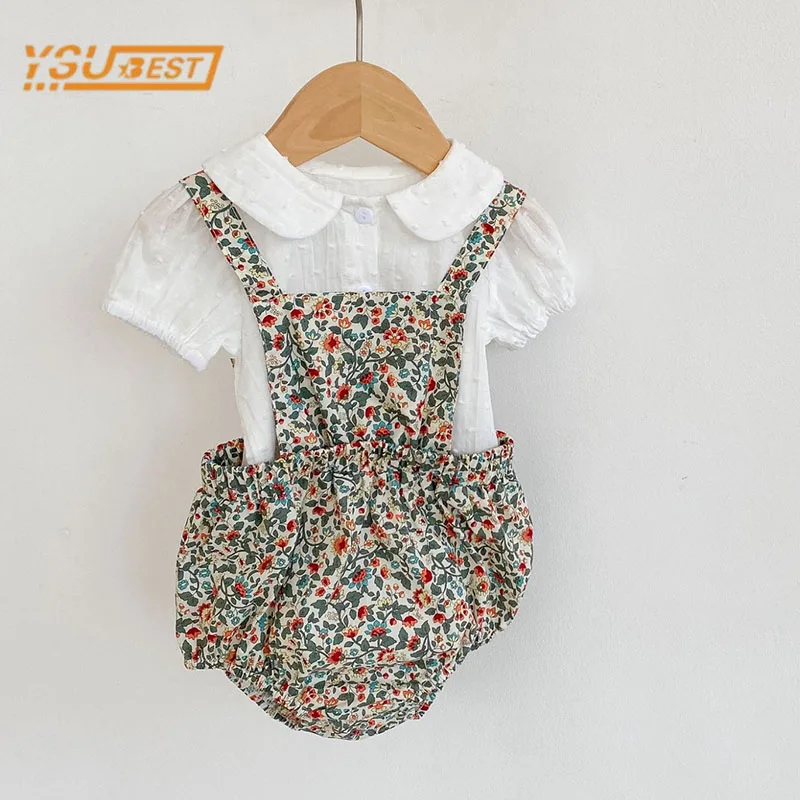 Yaz Bebek Çocuk Bebek Kız kısa kollu tişört + Tulum giyim setleri Yenidoğan Çocuklar Bebek Kız Çocuk Giysileri Takım Elbise