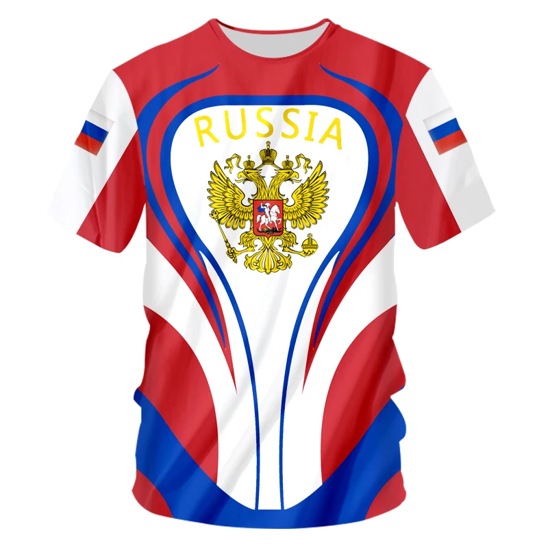 Yaz erkek tişört Rus Bayrağı Baskı Kısa Kollu Ekip Boyun Giyim erkek Moda Sokak Üst Tee Büyük Boy günlük t-Shirt