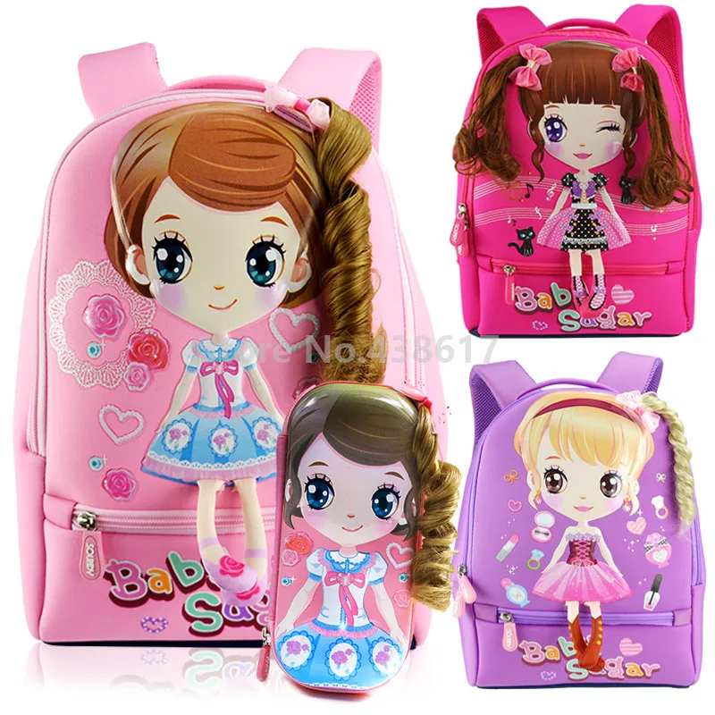 Yeni 3D Pembe Mor Tatlı Kız Prenses okul çantası Kalem Kutusu Seti Kızlar Çocuklar İçin Çocuk İlköğretim Okulu Kitap sırt Çantası