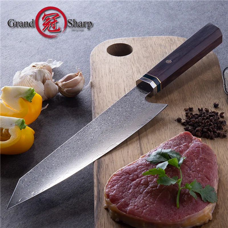 Yeni 8.2 İnç Şam Mutfak Bıçağı VG10 japon malı paslanmaz çelik Kiritsuke Mutfak şef bıçağı Abanoz Kolu Hediye Kutusu Grandsharp
