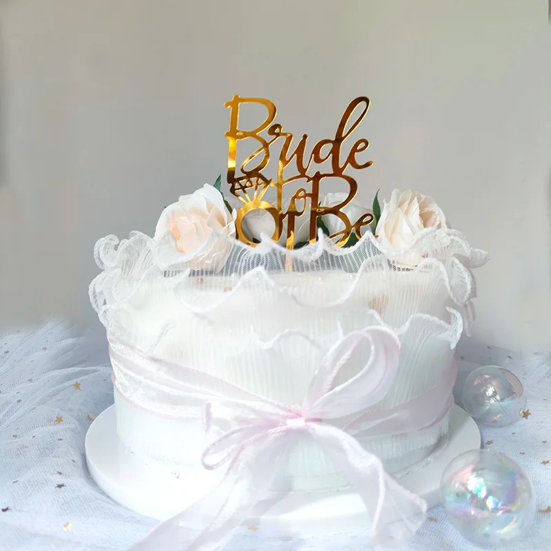 Yeni Düğün Gelin Akrilik Kek Toppers Altın Düğün Nişan Yüzüğü Kek Toppers Düğün Ziyafet Kek Süslemeleri