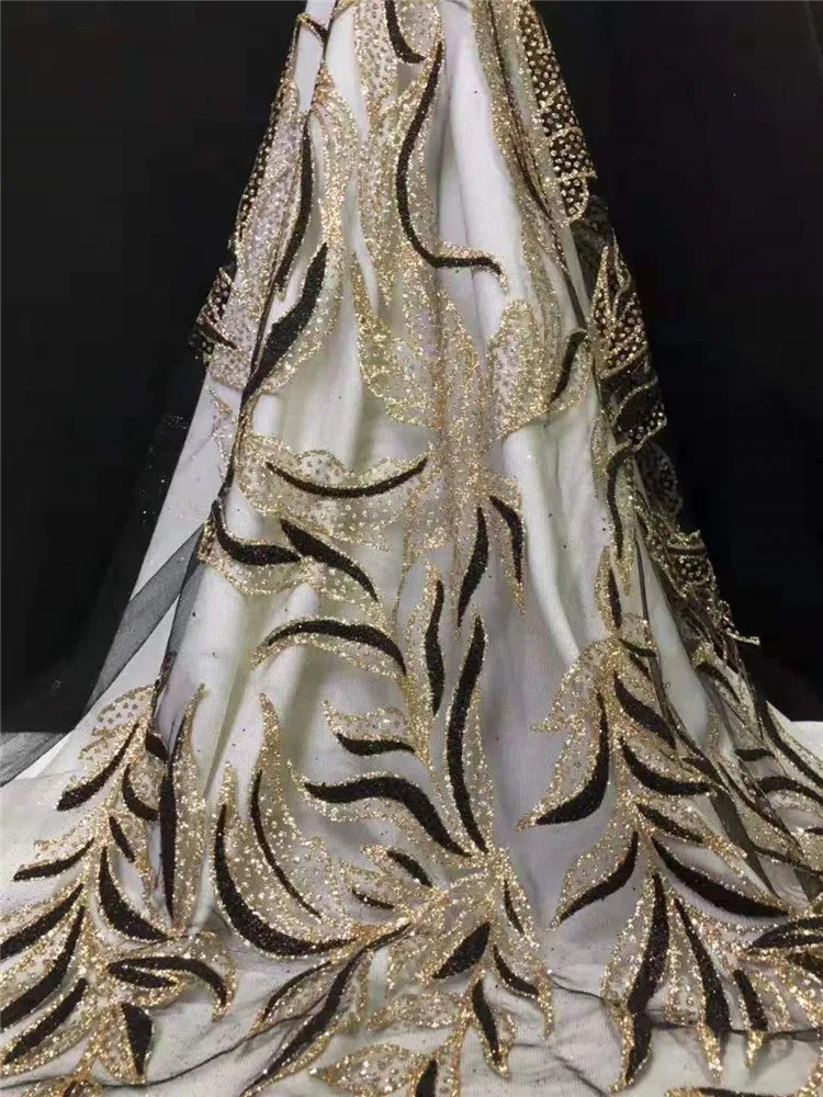 Yeni glud glitter parlak boncuk Fransız örgü gazlı bez Afrika dantel kumaş l parlak boncuk Nijeryalı dantel akşam elbise etek için uygun