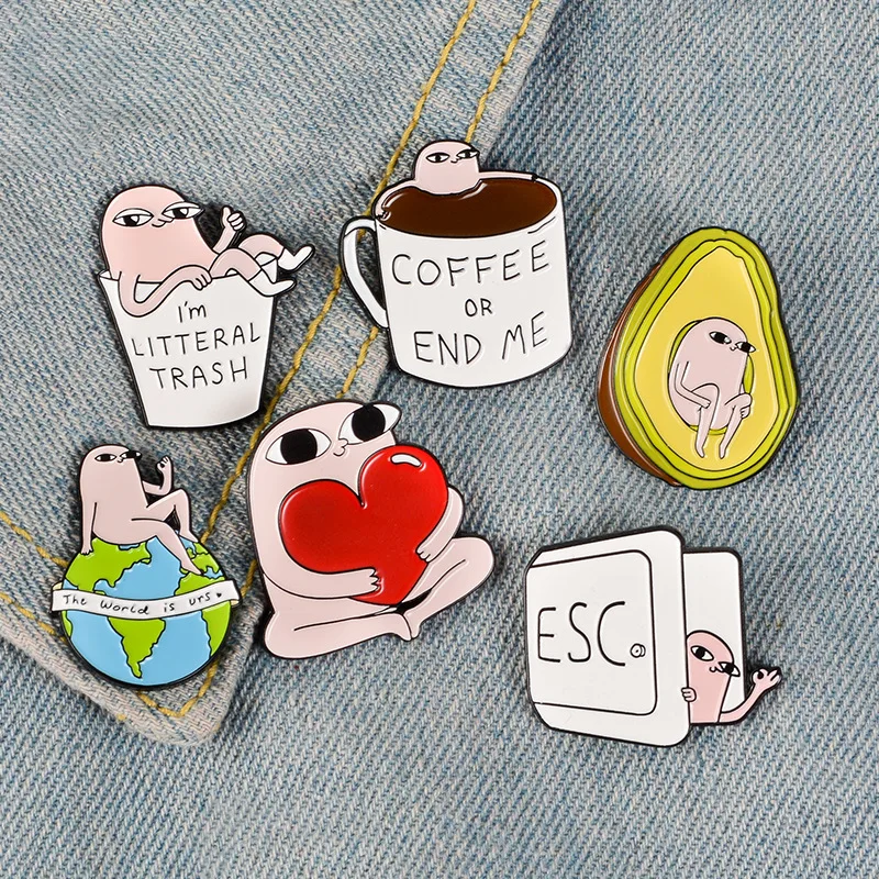 Yeni komik broş K metal broş ESC land Litteral SÜPÜRME avokado kahve rozeti moda broş giyim aksesuarları