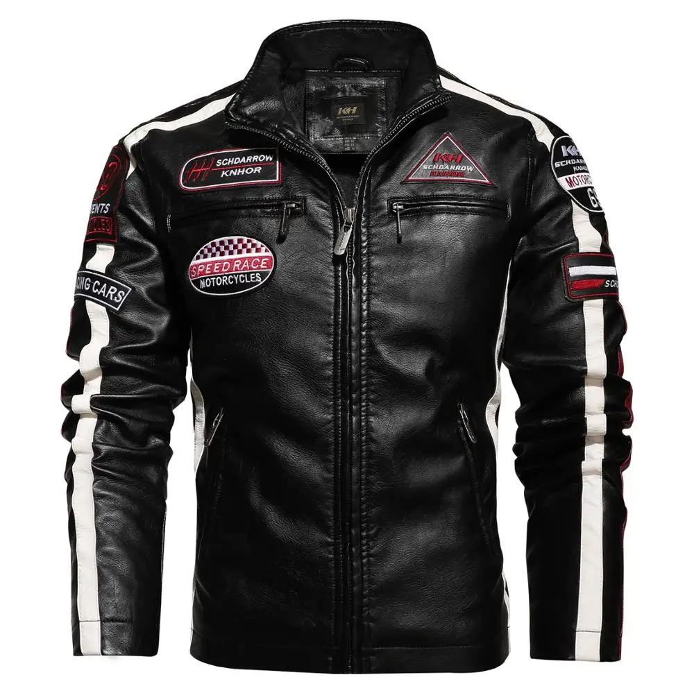 Yeni Motosiklet Ceket Erkekler İçin Sonbahar/Kış 2020 Moda Rahat Deri İşlemeli Aviator Ceket Kış Kadife Pu Jacke