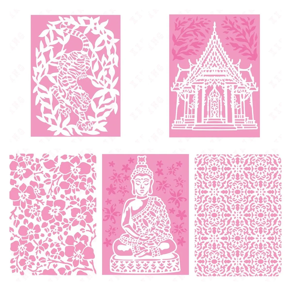Yeni Siam Buda Dekoratif Karo Büyük Merkezi Tapınak Kaplan Görüntü Katmanlı Şablon Oryantal Escapades Yol Siam Orkide Kalıp