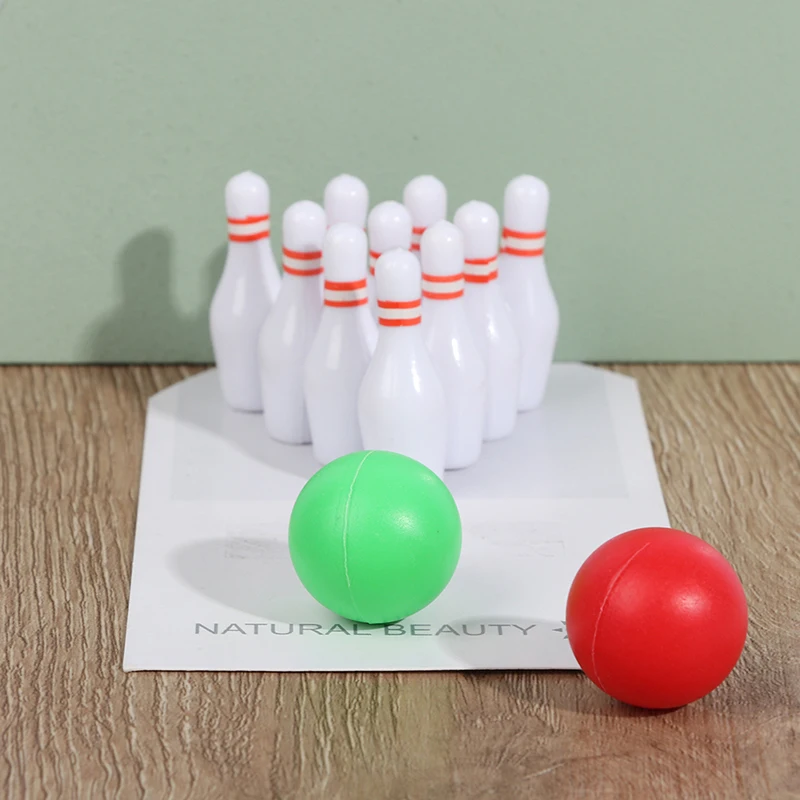 Yeni Yaratıcı 1: 12 Evcilik Minyatür Mini Bowling Seti Modeli Açık Oyuncak Aksesuarları