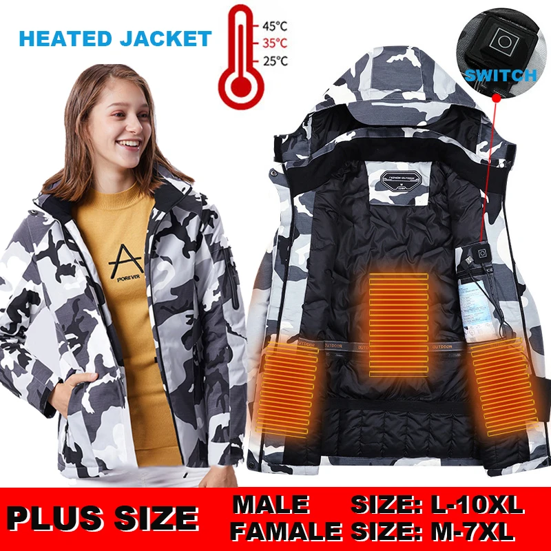 Yeni ısıtmalı ceketler kadın avcılık ceketler erkekler su geçirmez USB ısıtmalı yelek rüzgarlık elektrikli ısıtmalı ceket artı boyutu 7XL 8XL 10XL