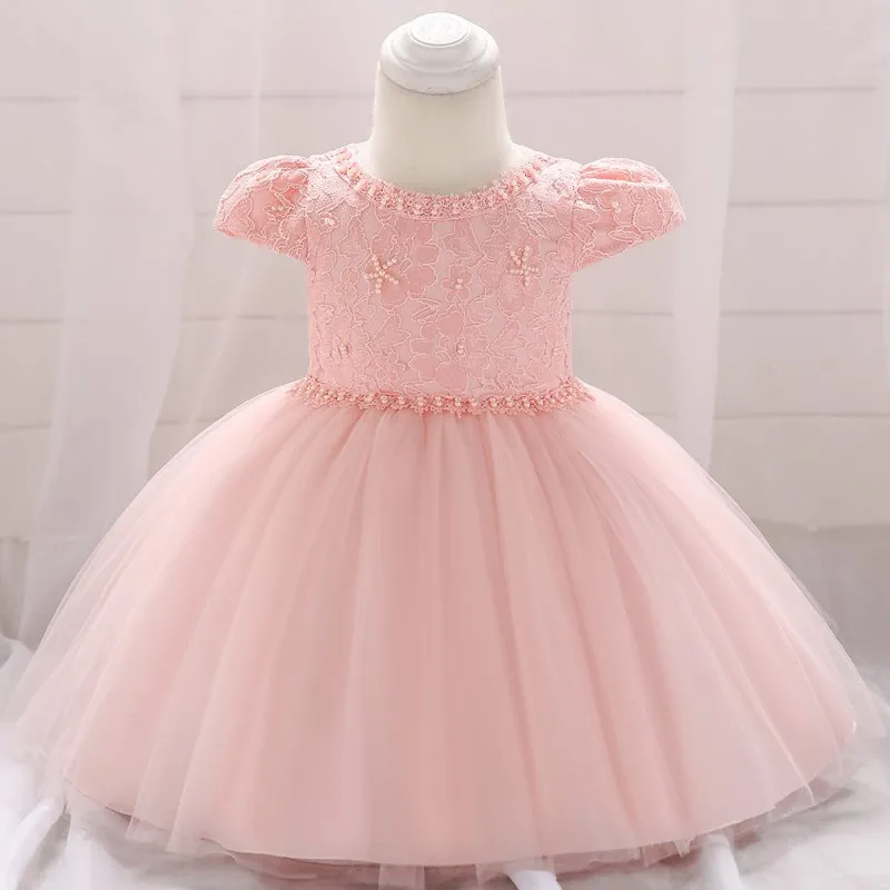 Yenidoğan Kız Elbise Çiçek Yay Dantel Çocuk Kız Vaftiz Elbiseler 1 Yıl Doğum Günü Partisi Prenses Bebek Elbiseleri