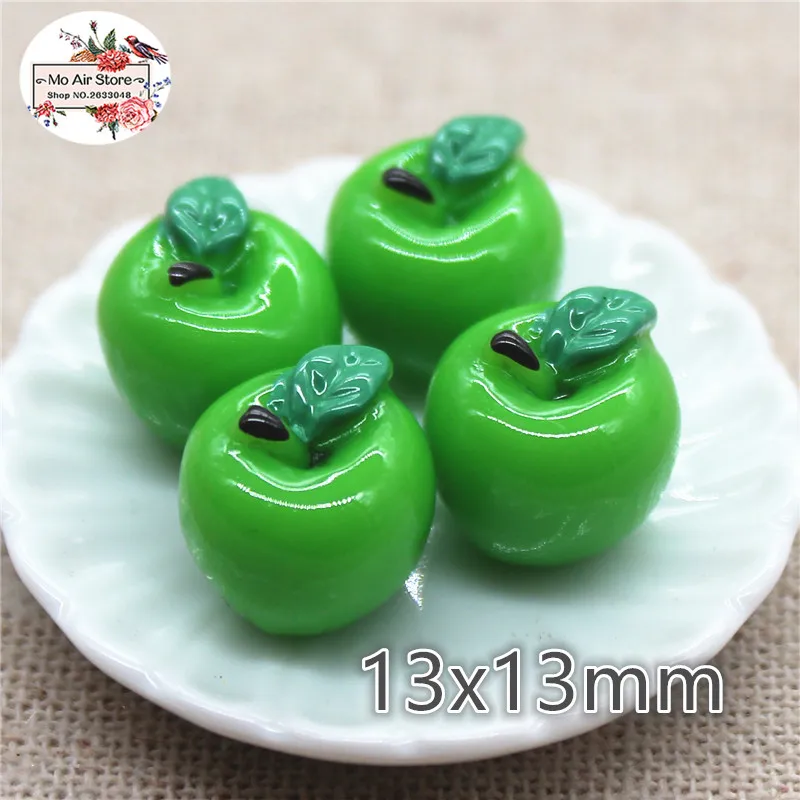 Yeşil Elma Meyve 10 ADET 3D Reçine Flatback Cabochon Minyatür Gıda Sanat Kaynağı Dekorasyon Charm Craft