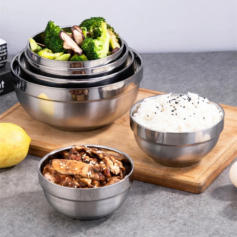 Çift Duvar Paslanmaz Çelik Pirinç Çorbası salata kasesi Büyük Kahvaltı Ramen Aperatif meyve kaseleri Metal Sofra Mutfak Gıda Kabı