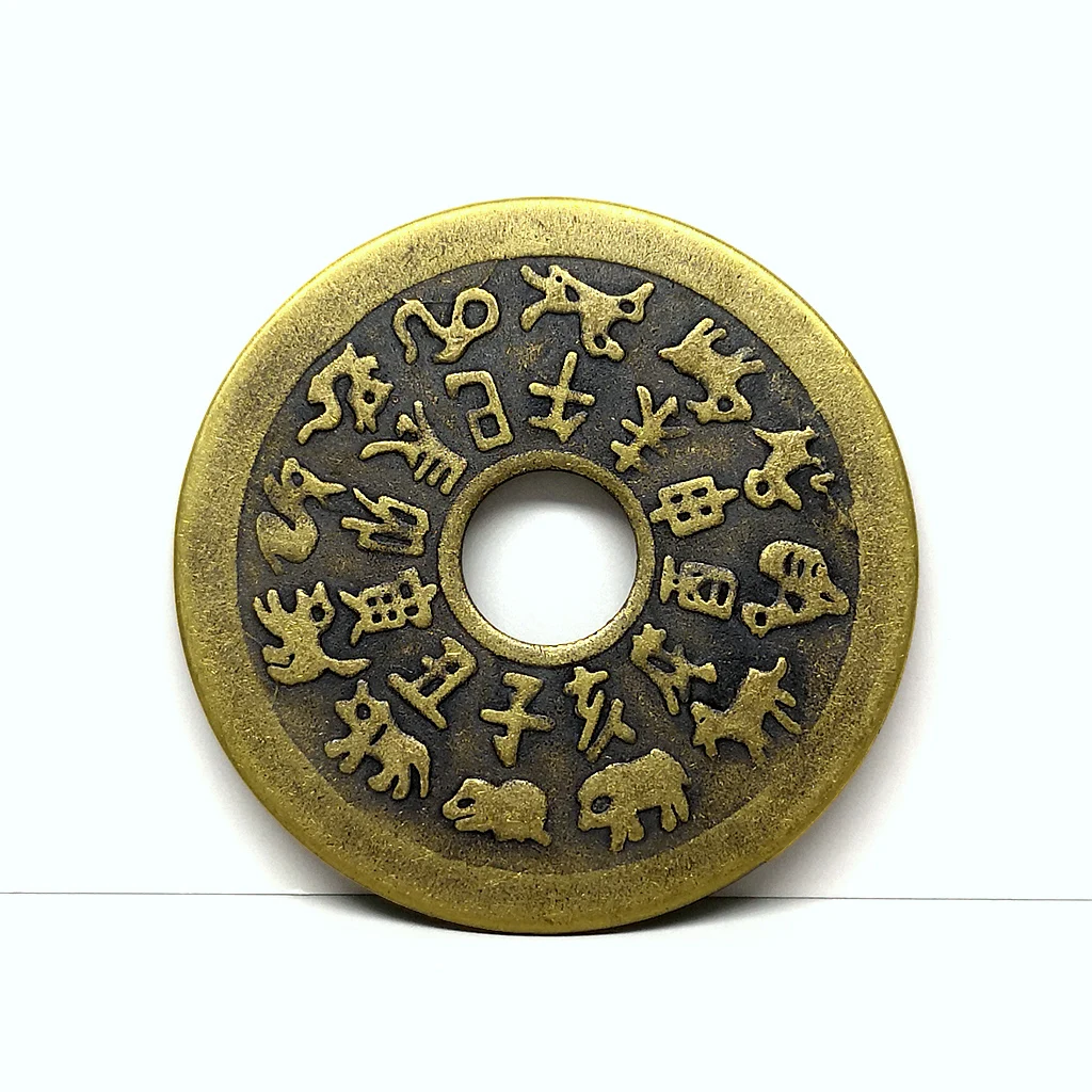 Çin geleneksel antika paralar zodyak dedikodu bakır paralar, şanslı el sanatları antik bronz koleksiyonları
