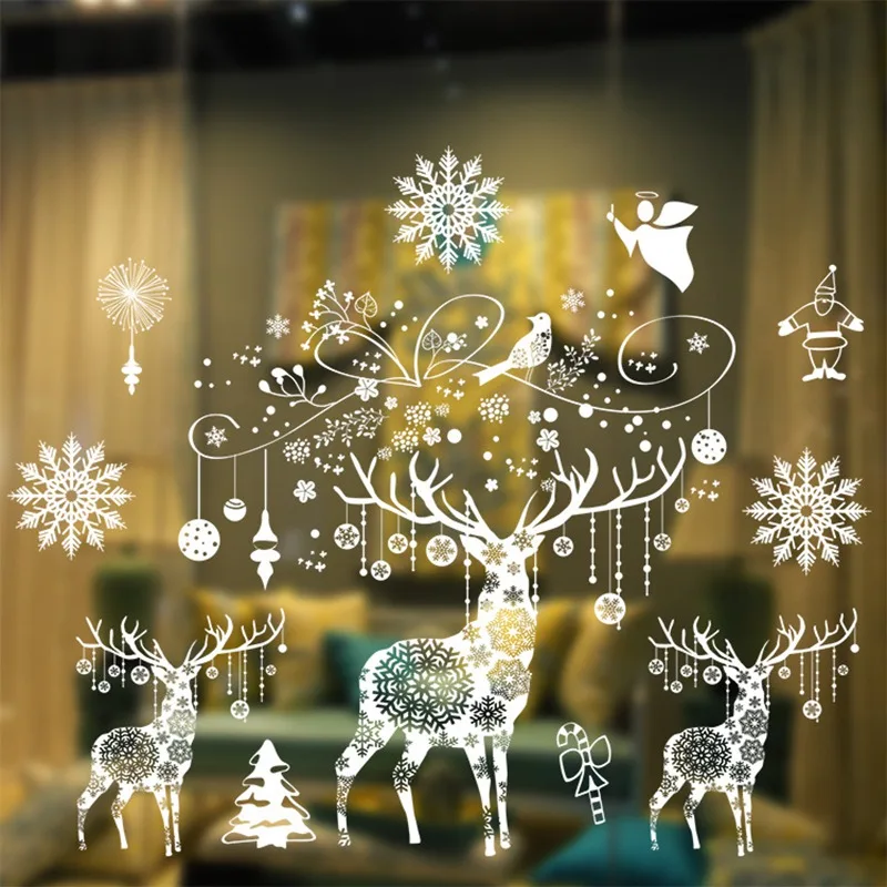 Çıkarılabilir Noel Pencere Çıkartmaları Merry Christmas Süslemeleri Ev için Noel Süsler Duvar Çıkartmaları Navidad 2022 Yeni Yıl 2023