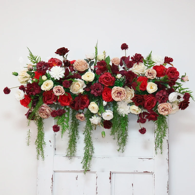 Özel simülasyon çiçek satır düğün ipek çiçek düğün odası düzeni düğün sahne kemerli raf çiçek sanat kapı lento sahte akış